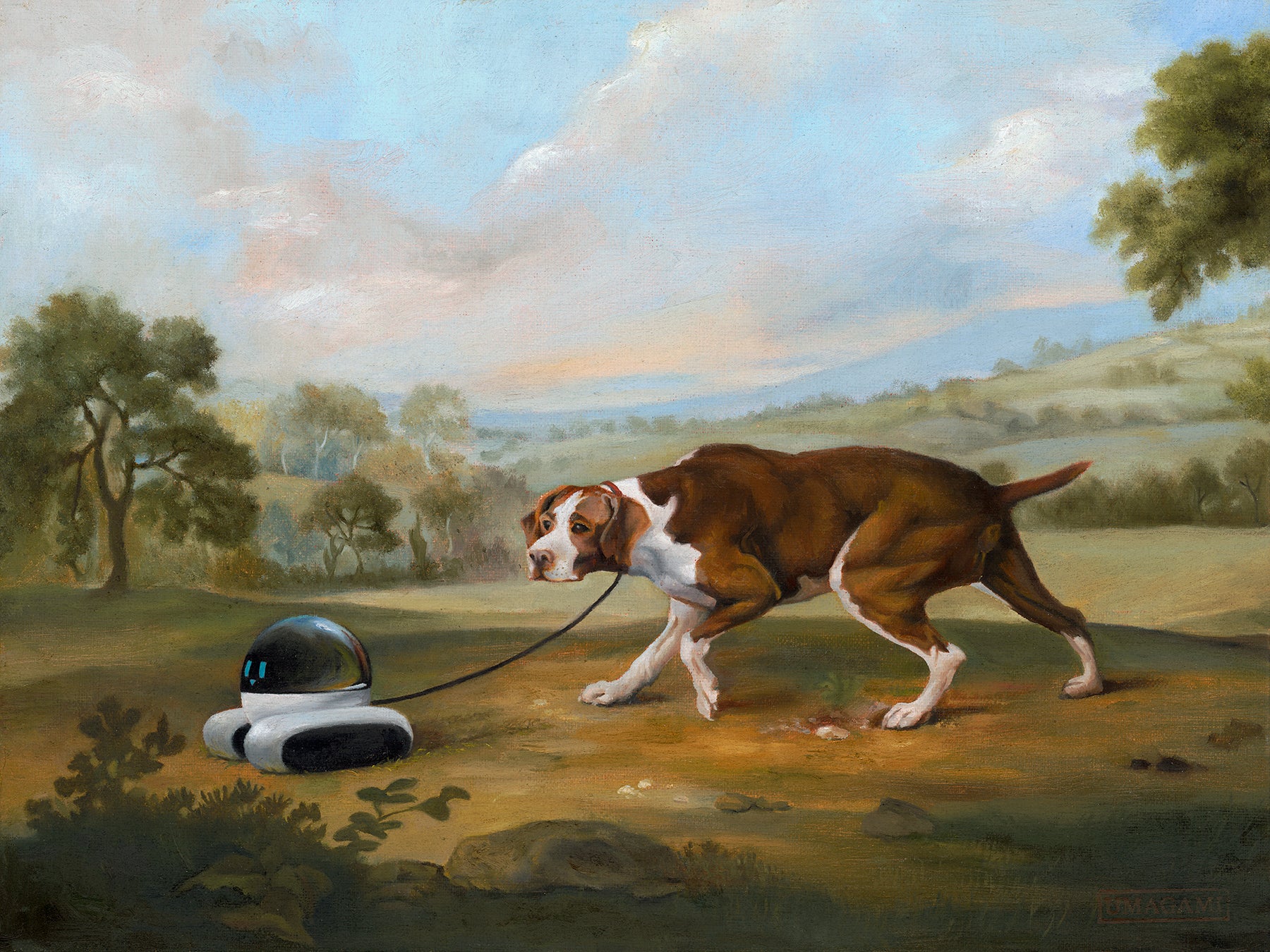 Hüehnerhund und Roboter